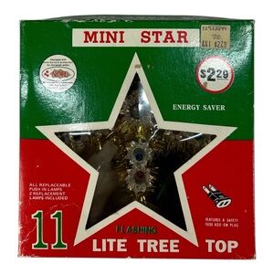 Vtg 11 Lites Blinking 8" Star Tree Topper Tested & Working w/ Box & Extra Bulbs